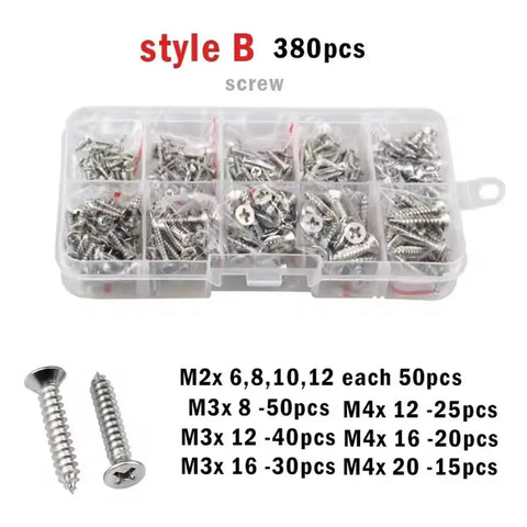 Durable Aluminum And Steel Pop Rivets Kit With Ten Sizes M1 M2 M3 M4 Cross Flat Head Self Tapping Fasteners for DIY woodworking.