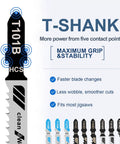 Craluuur 30-piece T-shank jigsaw blades set for wood, metal and plastic; blue and black blades shown
