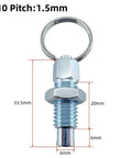 Hella Tough M10 Carbon Steel Spring Plunger With Pull Ring, 6mm pin size and 1.5mm thread, ideal for quick release locking.