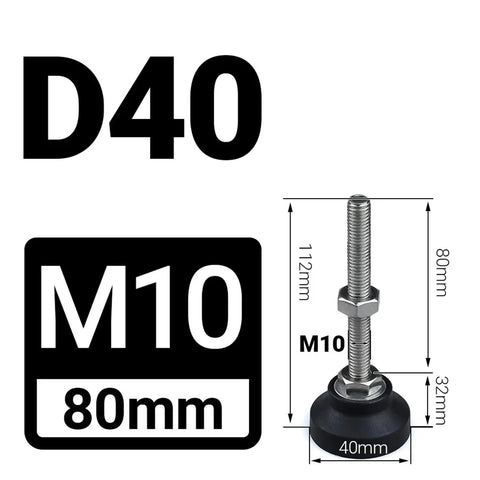 4 Pack Silver Adjustable Leveling Feet Set For Furniture With D40 Base, M5-M12 Thread, 30-150mm Height Range, No Tool Needed Setup, Nylon And Stainless Steel Construction, Anti-Slip Durable Floor Safe Levelers. D40 base, M10 thread, 80mm height
