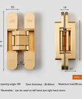 3 Way Adjustable Invisible Door Hinge Concealed Hidden 180 Degree Swing Zinc Alloy Matte Gold Butt Hinge 6.5 X 3.2 X 1.1 Inches