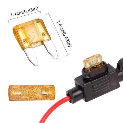 2 Pack Mini Blade Fuse Holders Waterproof Inline Pigtail Harness For Cars, 18 Gauge Wiring, Includes 5A ATM Fuses, Weatherproof