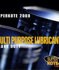 Close-up of Superkote 2000 heavy duty multi purpose lubricants label on product packaging