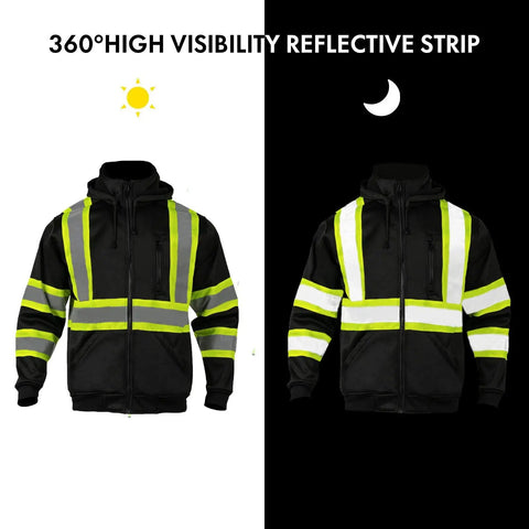 High Visibility Hoodie For Men With Reflective ANSI Class 3 Safety, showcasing dual day-night visibility