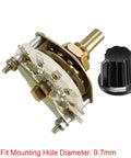 Band Selector Rotary Switch One Pole Five Position With Knob Deck Mount 9.7mm Mount Hole 6mm Shaft 0.46 Inch Shaft Length Includes Mount Nut And Black Knob Ideal For DIY Electronics Projects, showing front angle with knob.