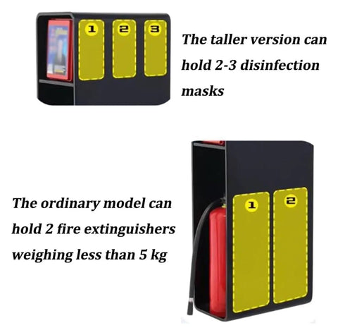 Heavy Duty Metal Fire Extinguisher Cabinet Wall Mount Storage Box designed for 2 fire extinguishers, weatherproof, black, industrial grade.
