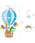 Hot Air Balloon Wall Decals For Kids Room featuring animals in a balloon, with cloud and rainbow, 44.4cm tall, Easy Peel And Stick