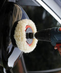 Using Five Piece Natural Wool Buffing Pad Set For Car Polishing 3 Inch 75mm With Hook And Loop Backing on car mirror