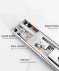 Full Extension Drawer Slides Stainless Steel Soft Close Three Section Drawer Rails with Quick Release Latches Detail