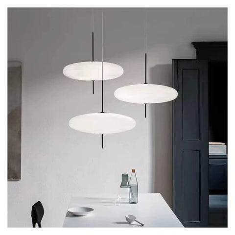 Modern Pendant Light LED Minimalist Black and White Pendant Light Restaurant Study Living Room Bedroom Home Light,Luxury(Tricolor Light,White 30cm) hanging above a dining table with black and white design.