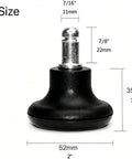 Set Of 5 Premium Bell Glides For Office Chair Caster Replacement showing size measurements 52mm wide, 35mm tall, 11mm tube.