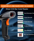 Handheld USB Barcode Scanner, Wired CCD Barcode Reader, Plug And Play, Fast And Accurate Scanning For Store
