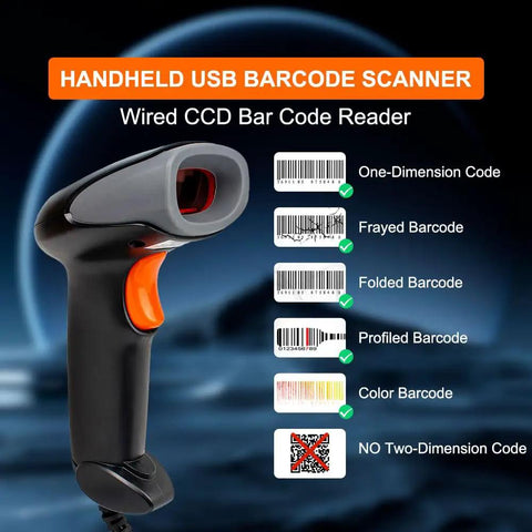 Handheld USB Barcode Scanner, Wired CCD Barcode Reader, Plug And Play, Fast And Accurate Scanning For Store