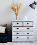 White dresser with Ten Pack 3 Inch Flat Black Drawer Pulls Cup Cabinet Handles For Kitchen Cabinets And Furniture.