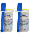 Top Shelf Swimming Pool Test Kit Refill DPD Powder 10 Grams 2 Pack, two containers with blue spoons for accurate chlorine testing.