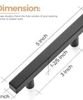 30 Pack 5 Inch Square Cabinet Pulls Matte Black Stainless Steel Kitchen Drawer Pulls Cabinet Handles with dimensions shown
