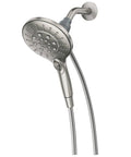 Spot Resist Brushed Nickel Six Function Five And A Half Inch Handheld Showerhead with Magnetic Docking System and Hose
