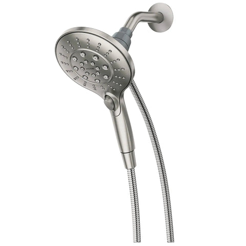 Spot Resist Brushed Nickel Six Function Five And A Half Inch Handheld Showerhead with Magnetic Docking System and Hose