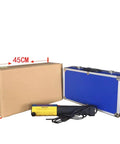 Get The 1000W Eight Coil Frameless Magnetic Induction Heater With LED Light Non Slip Grip in a blue case with dimensions shown.