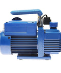 Heavy Duty 180 Watt Rotary Vane Vacuum Pump for Cranking Out Fast AC Recharges with blue handle and compact design.
