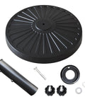 Heavy Duty Patio Umbrella Base Stand With Concave Radial Pattern Cast Resin Outdoor Weatherproof Black Beefed Up Durable Holder