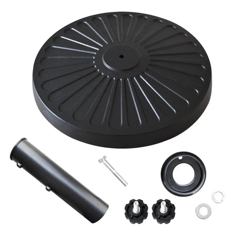Heavy Duty Patio Umbrella Base Stand With Concave Radial Pattern Cast Resin Outdoor Weatherproof Black Beefed Up Durable Holder
