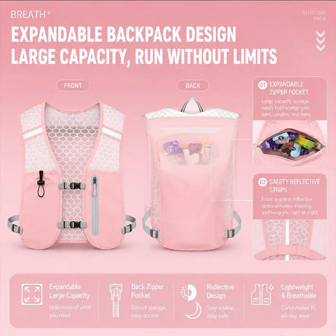 Lightweight Running Hydration Vest For Men And Women With 6 Plus Pockets And Front Bottle Holders Secure Zippered Pockets