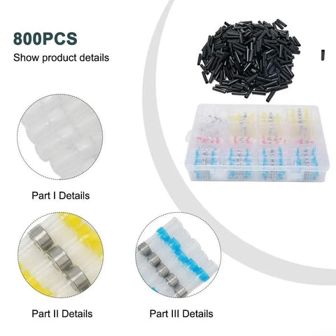 Awesome Heat Shrink Solder Seal Wire Connectors Kit For Car And Boat Wiring No Crimping Needed Waterproof Sealing Transparent Sleeves Perfect For Easy Electrical Repairs At Home Or Garage With Fast Secure Joints, 800 pcs kit in case
