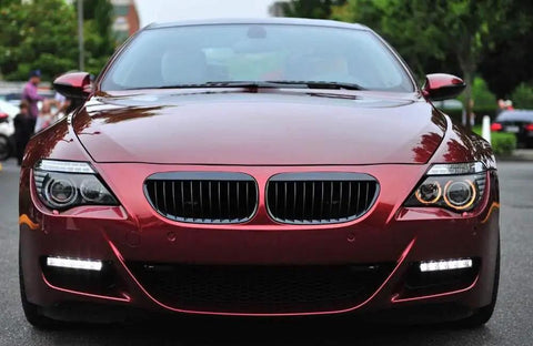 Front view of car with Fits Any Ride LED Daytime Running Light Auto On Off Controller Module Box Relay for Cars and Trucks