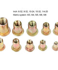 300 Pcs Carbon Steel Rivet Nut Kit With Color Zinc Plated Finish, Metric And Inch Sizes, assorted rivet nuts displayed