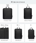 Ultralight Six Piece Compression Packing Cubes Set For Travel Organizer Luggage And Backpack Durable 70D Black Fabric Go To Space Saver, size chart of XL, L, M, S cubes and shoe bag.