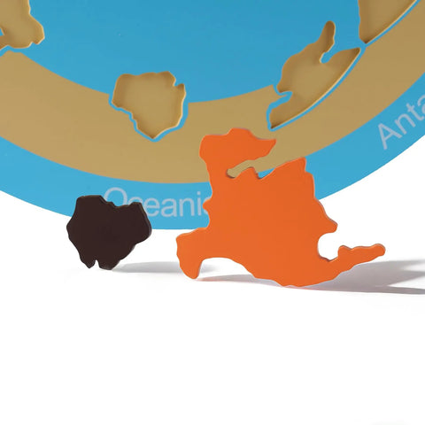 Big Hands On Seven Continents Puzzle Wooden World Map Board For Kids, Geography Learning Kit with orange and brown continent pieces