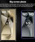 Crisp 6.8 Inch 5G Unlocked Android Cell Phone With S Pen 8GB Ram 512GB Storage Smartphone displayed with comparison to 5.5 inch phone.
