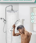 High Pressure Rain Shower Head With Filtered Wand And 8 Spray Modes Plus 71 Inch Extra Long Hose in use in bathroom