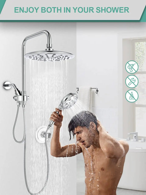 High Pressure Rain Shower Head With Filtered Wand And 8 Spray Modes Plus 71 Inch Extra Long Hose in use in bathroom