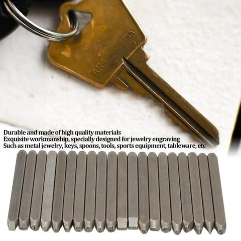 Pro Grade 20Pc 6Mm Steel Anvil Chisel Set For Engraving And Metalworking, key and chisels visible for jewelry marking