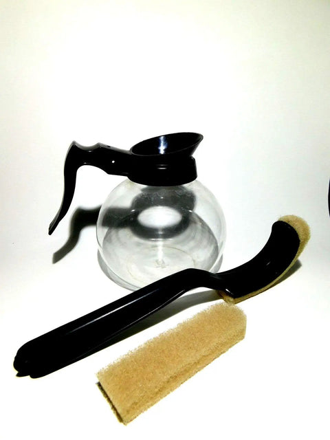 Heavy Duty Coffee Pot Cleaning Brush With Curved Stain Remover For Decanters, Restaurant Grade Scrub Tool With Reusable Replaceable Pads