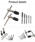 Top Notch 7-Piece Tap And Die Set M3 To M6 With Adjustable T-Handle Ratchet Wrench Kit For Metalworking Pros Who Need Smooth Threading In Tight Spots Without Breaking A Sweat Or Struggling With Chip Clogging., steel tap and die set with T-handle ratchet wrench and M3-M6 cutters