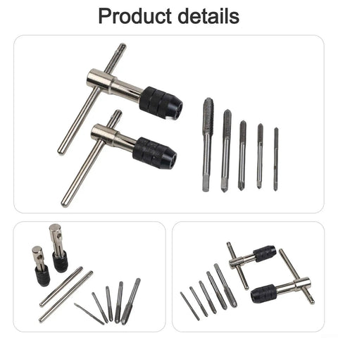 Top Notch 7-Piece Tap And Die Set M3 To M6 With Adjustable T-Handle Ratchet Wrench Kit For Metalworking Pros Who Need Smooth Threading In Tight Spots Without Breaking A Sweat Or Struggling With Chip Clogging., steel tap and die set with T-handle ratchet wrench and M3-M6 cutters