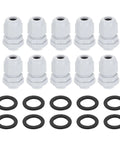 PG7 Nylon Cable Glands Waterproof Cord Grip Connector Kit, 10 Pcs With Washers, Gaskets, 3-6.5mm Wire Grommets, White