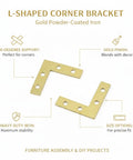1.57 Inch L Shaped Corner Bracket Gold Iron Angle Brace For Furniture Assembly And DIY Repairs, 90 Degree Joint Reinforcement