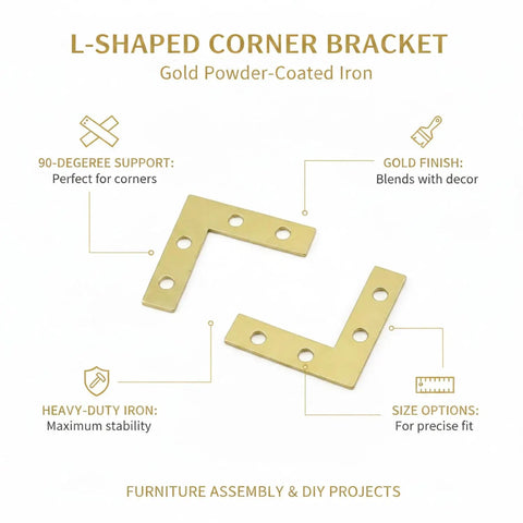 1.57 Inch L Shaped Corner Bracket Gold Iron Angle Brace For Furniture Assembly And DIY Repairs, 90 Degree Joint Reinforcement