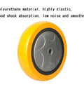 Badass Heavy Duty Workhorse Swivel Casters Kit Of Four With Bulletproof Polyurethane Wheels M12x30mm Threaded Stem dual lock caster wheel close-up with yellow polyurethane surface.