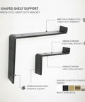 Z Shaped Carbon Steel Wall Bracket For Floating Shelves Beefy Heavy Duty Black Mounting Bracket Durable 4mm Thick Metal Support