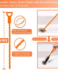 Bendable Plastic Drain Snake with Inverted Hook, 20 inch plastic tool made of PP for effortless hair extraction in drains.