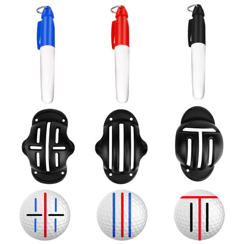 Golf Ball Line Marker Kit With 3 Stencils And 3 Color Markers In Red Blue And Black Alignment Tool For Golf Balls
