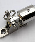 Close-up of Bimini Top Hardware Set for Boats, 2 Deck Hinges With Quick Release Pins and Eye End Caps, 316 Stainless Steel fitting