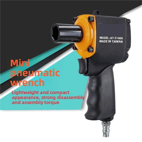 Legit 1/2 Inch Pneumatic Impact Wrench Short Body Mini Air Gun Trigger Style Compact Rig Built For Assembly Line Duties, featuring a black handle and orange accents.