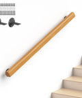 Rock Solid 2 Foot Wooden Stair Railing Wall Mount Handrail with brackets, smooth finish for indoor/outdoor stairs support.