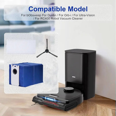 Compatible vacuum parts kit with filter, side brush, and collector bag for RC400 models